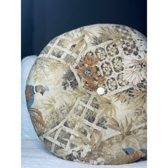 VTG French Tapestry Double-Sided Round Peacock Pillow – Heavy Cushion 1970s-80s - Picture 3 of 4